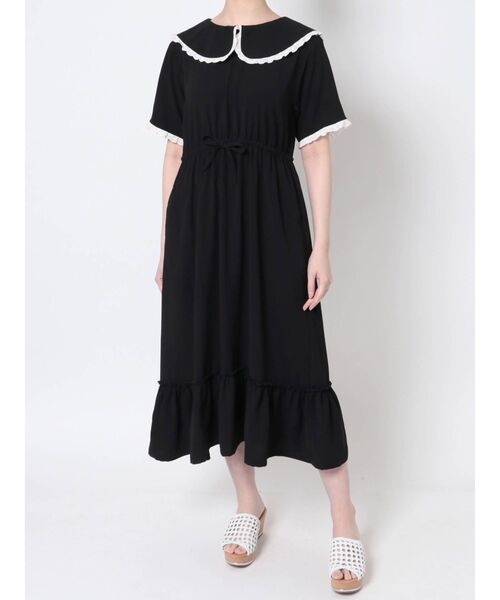 merry jenny（メリージェニー）の「配色フリルジョーゼットワンピース（ワンピース・レディース・ブラック/ピンク/ブルー/グリーン・FREE）」の2枚目の写真