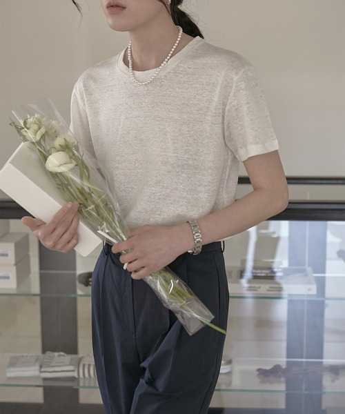 MUYMONA(ムイモナ)の「クルーネック ベーシックリネンTシャツ mmw22s026【MUYMONA】【2022SS】(Tシャツ/カットソー・レディース・ホワイト/ベージュ・FREE)」の18枚目の写真