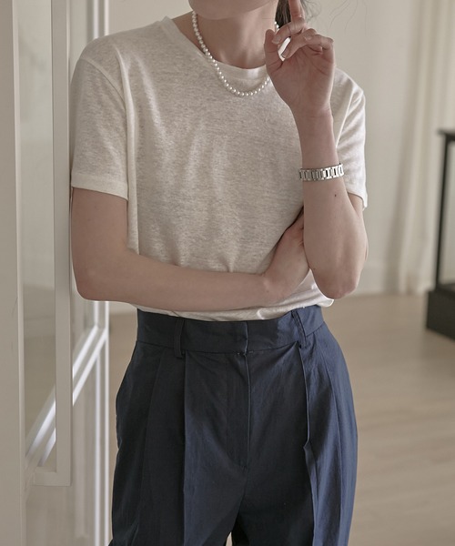 MUYMONA(ムイモナ)の「クルーネック ベーシックリネンTシャツ mmw22s026【MUYMONA】【2022SS】(Tシャツ/カットソー・レディース・ホワイト/ベージュ・FREE)」の15枚目の写真