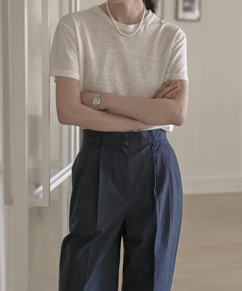 MUYMONA(ムイモナ)の「クルーネック ベーシックリネンTシャツ mmw22s026【MUYMONA】【2022SS】(Tシャツ/カットソー・レディース・ホワイト/ベージュ・FREE)」の16枚目の写真