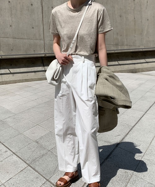 MUYMONA(ムイモナ)の「クルーネック ベーシックリネンTシャツ mmw22s026【MUYMONA】【2022SS】(Tシャツ/カットソー・レディース・ホワイト/ベージュ・FREE)」の12枚目の写真