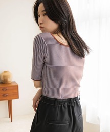 LOWRYS FARM | カラーボーダー５分袖　285496(Tシャツ/カットソー)