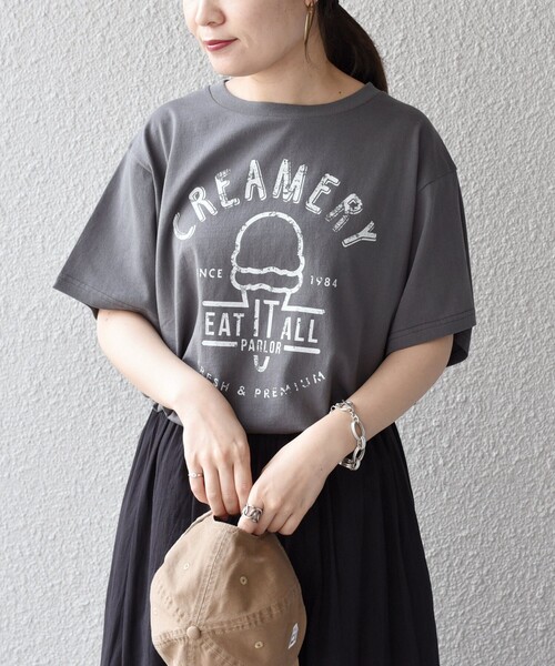 SHIPS(シップス)の「*オーガニックコットンカフェプリントTEE◇(Tシャツ/カットソー・レディース・ホワイト/チャコールグレー/ライトホワイト/ベージュ/ダークグレー/ホワイト系/ベージュ系・ONE SIZE)」の5枚目の写真