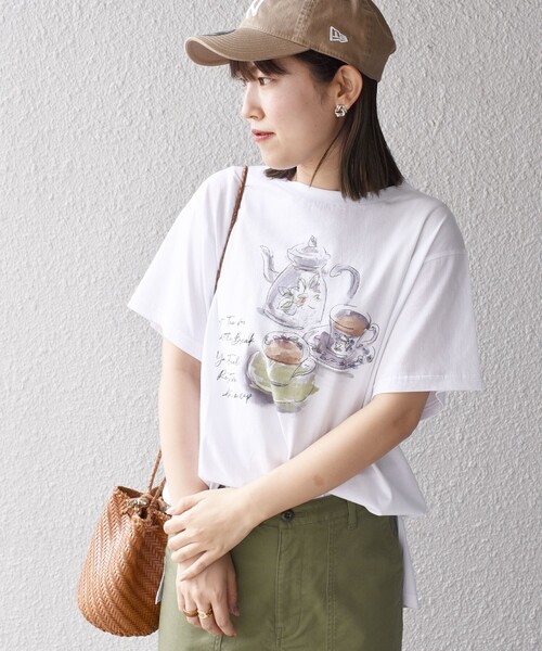 SHIPS(シップス)の「*オーガニックコットンカフェプリントTEE◇(Tシャツ/カットソー・レディース・ホワイト/チャコールグレー/ライトホワイト/ベージュ/ダークグレー/ホワイト系/ベージュ系・ONE SIZE)」の21枚目の写真