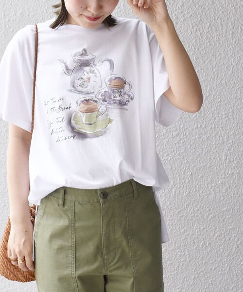 SHIPS(シップス)の「*オーガニックコットンカフェプリントTEE◇(Tシャツ/カットソー・レディース・ホワイト/チャコールグレー/ライトホワイト/ベージュ/ダークグレー/ホワイト系/ベージュ系・ONE SIZE)」の22枚目の写真