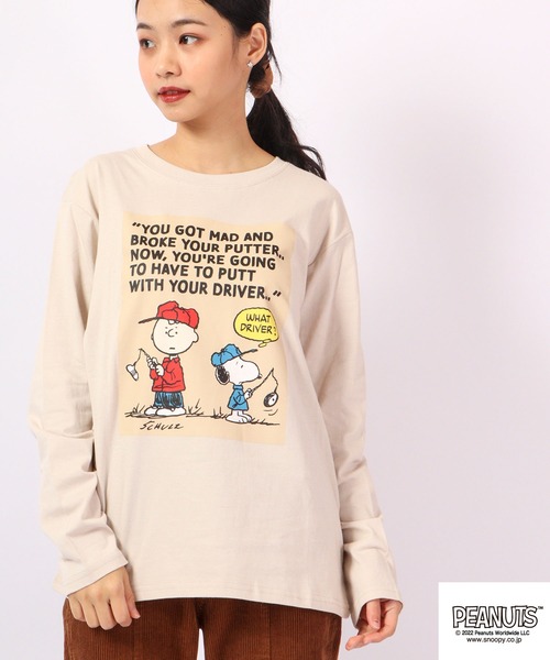 PEANUTS(ピーナッツ)の「PEANUTS スヌーピー フロントプリント長袖Tシャツ(Tシャツ/カットソー・レディース・ホワイト/ベージュ/杢グレー/ピンク・LL/L/M)」の1枚目の写真