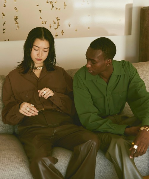 soerte（ソエルテ）の「Taslan open collar shirt / タスランオープンカラーシャツ（シャツ/ブラウス・メンズ・チャコールグレー/ブラウン/グリーン・1/2/3）」の5枚目の写真