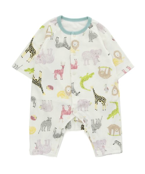 Ampersand(アンパサンド)の「アニマル柄肌着付きカバーオール(肌着・キッズ・ベージュ/オフホワイト・80/70/60)」の1枚目の写真