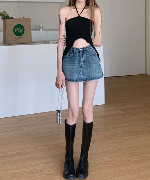 meJane(ミージェーン)の「ハイウエスト台形デニムミニスカパン(デニムスカート・レディース・ブルー・S/M)」の13枚目の写真