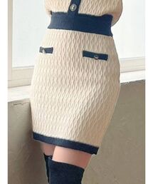 RESEXXY | バイカラーニットミニスカート【セットアップ着用可能】(スカート)