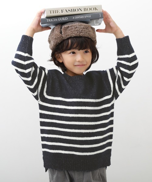 devirock（デビロック）の「洗える もちもちニット クルーネックセーター（ニット/セーター・キッズ・スミクロ/ネイビー/ピンクベージュ・100cm/110cm/120cm/130cm/140cm/150cm/160cm）」の3枚目の写真