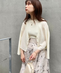 WEB限定/チェック編みカーディガン×リブノースリアンサンブル