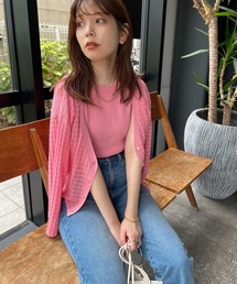 natural couture | WEB限定/チェック編みカーディガン×リブノースリアンサンブル(アンサンブル)