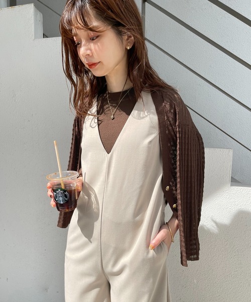 natural couture(ナチュラルクチュール)の「WEB限定/チェック編みカーディガン×リブノースリアンサンブル(アンサンブル・レディース・オフホワイト/ベージュ/ピンク/グリーン/ブラウン・FREE)」の13枚目の写真