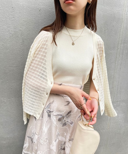 natural couture(ナチュラルクチュール)の「WEB限定/チェック編みカーディガン×リブノースリアンサンブル(アンサンブル・レディース・オフホワイト/ベージュ/ピンク/グリーン/ブラウン・FREE)」の9枚目の写真