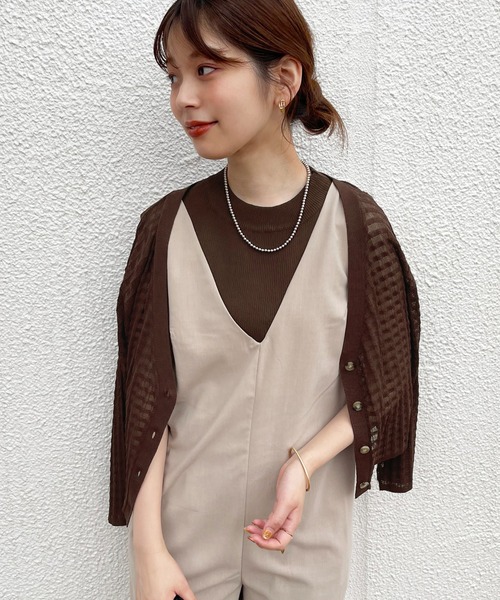 natural couture(ナチュラルクチュール)の「WEB限定/チェック編みカーディガン×リブノースリアンサンブル(アンサンブル・レディース・オフホワイト/ベージュ/ピンク/グリーン/ブラウン・FREE)」の15枚目の写真