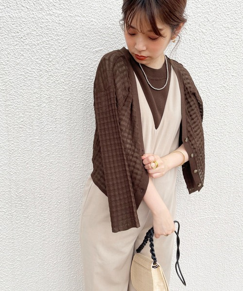 natural couture(ナチュラルクチュール)の「WEB限定/チェック編みカーディガン×リブノースリアンサンブル(アンサンブル・レディース・オフホワイト/ベージュ/ピンク/グリーン/ブラウン・FREE)」の17枚目の写真