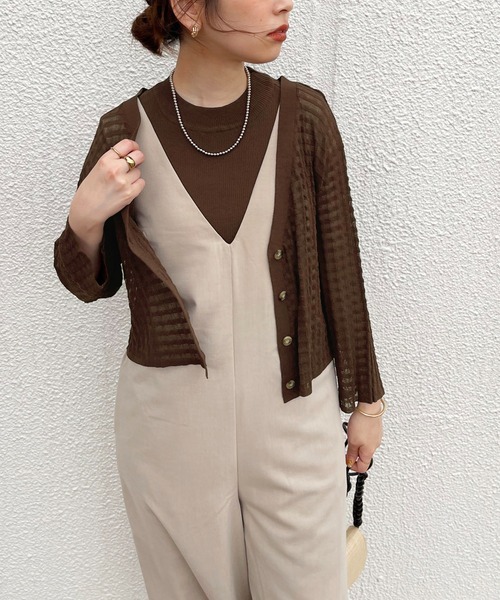 natural couture(ナチュラルクチュール)の「WEB限定/チェック編みカーディガン×リブノースリアンサンブル(アンサンブル・レディース・オフホワイト/ベージュ/ピンク/グリーン/ブラウン・FREE)」の19枚目の写真