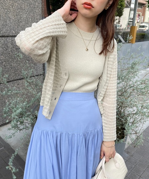 natural couture(ナチュラルクチュール)の「WEB限定/チェック編みカーディガン×リブノースリアンサンブル(アンサンブル・レディース・オフホワイト/ベージュ/ピンク/グリーン/ブラウン・FREE)」の22枚目の写真