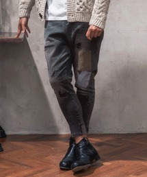 mp10256- Damage Patchwork  Repair Stretch Skinny Denim Pants デニムパンツ