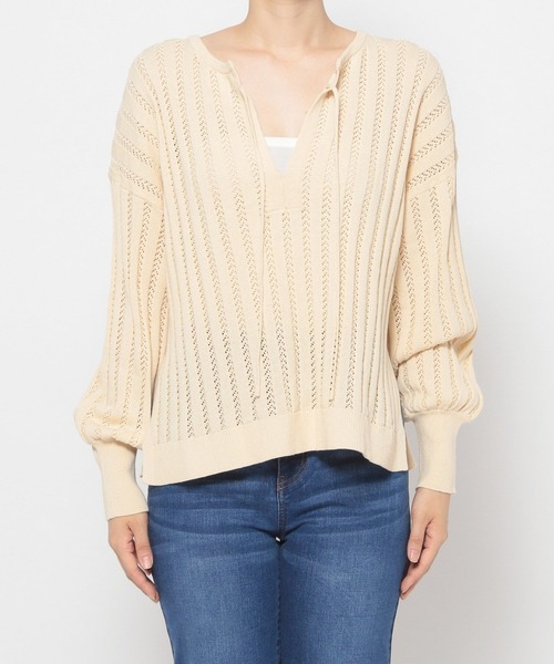 LEPSIM（レプシィム）の「【FOR I SERIES】スカシガラVネックプルオーバー　123131（Tシャツ/カットソー・レディース・ネイビー/グリーン/アイボリー・SMALL）」の13枚目の写真