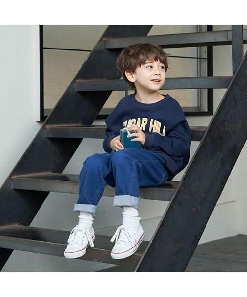 b・ROOM（ビールーム）の「【表コットン毛玉バイバイ】カレッジロゴプリントドルマンスエット（スウェット・キッズ・ベージュ/レンガ/ピンク/ブルーグレー/ネイビー/チャコール・150cm/100cm/130cm/140cm/110cm/120cm）」の15枚目の写真