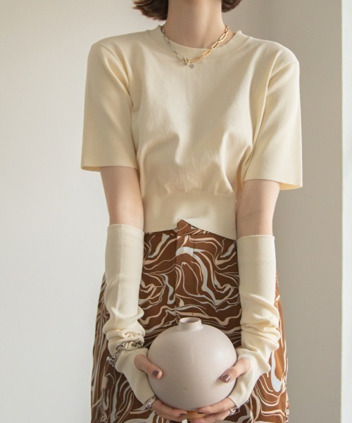 VACANCY（ヴァカンシー）の「アームウォーマー付きハーフスリーブニット（Tシャツ/カットソー・レディース・ホワイト/ブラック/ブルー・FREE）」の6枚目の写真