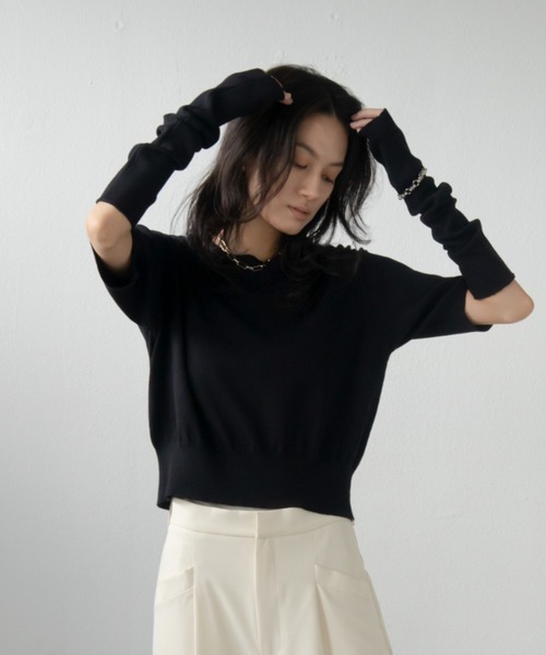 VACANCY（ヴァカンシー）の「アームウォーマー付きハーフスリーブニット（Tシャツ/カットソー・レディース・ホワイト/ブラック/ブルー・FREE）」の22枚目の写真