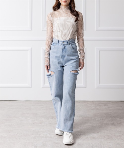 clear(クリア)の「シアーロングカットソートップス/インナー(Tシャツ/カットソー・レディース・ブラック/グレー/オフホワイト/グレー系その他/ベージュ系その他・F)」の9枚目の写真