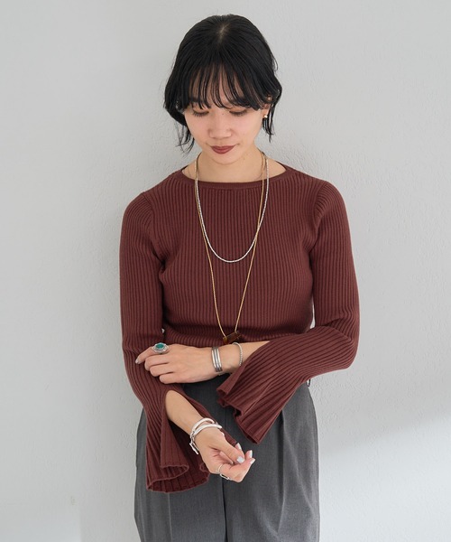 SHENERY（シーナリー）の「フレアスリーブリブニット（ニット/セーター・レディース・ネイビー/ブラウン/オフホワイト/カーキ・FREE）」の16枚目の写真