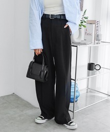 とろみハイウエスト2タックワイドパンツ