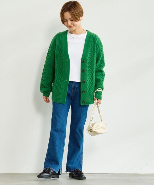 green label relaxing（グリーンレーベルリラクシング）の「［ size SHORT あり ］HAMILTON ハミルトン アラン Vネック ニット カーディガン（カーディガン/ボレロ・レディース・パープル/ネイビー/ナチュラル/ケリー・FREE/SHORT）」の16枚目の写真