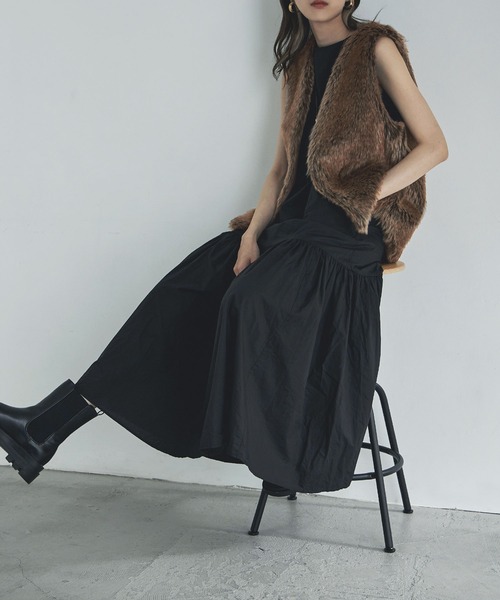 etoll.（エトル）の「フェイクファーマタギベスト（ベスト・レディース・ブラウン/グレイッシュベージュ・M）」の6枚目の写真