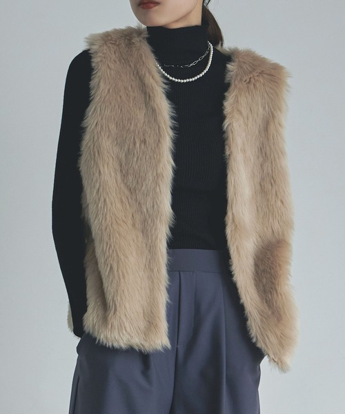 etoll.（エトル）の「フェイクファーマタギベスト（ベスト・レディース・ブラウン/グレイッシュベージュ・M）」の14枚目の写真