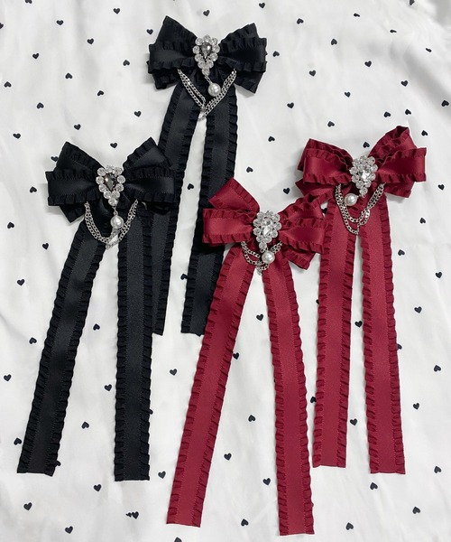 ROJITA（ロジータ）の「チェーン付きフリルリボンロングクリップSET（バレッタ/ヘアクリップ・レディース・ブラック/ボルドー・FREE）」の3枚目の写真
