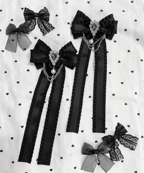 ROJITA（ロジータ）の「チェーン付きフリルリボンロングクリップSET（バレッタ/ヘアクリップ・レディース・ブラック/ボルドー・FREE）」の4枚目の写真