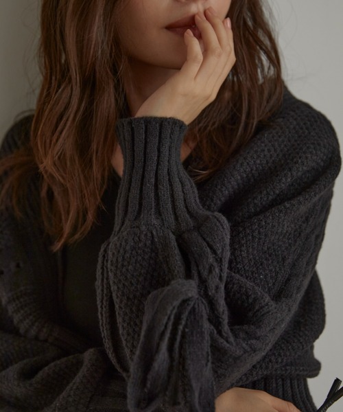 ACYM（アシーム）の「Lace up knit カーディガン（カーディガン/ボレロ・レディース・ホワイト/ブラック・FREE）」の10枚目の写真