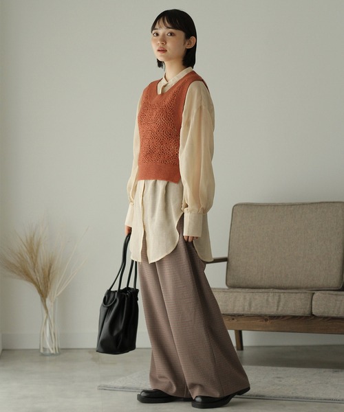 Crisp（クリスプ）の「チェックタックパンツ（その他パンツ・レディース・ブラウン/ベージュ・FREE）」の4枚目の写真