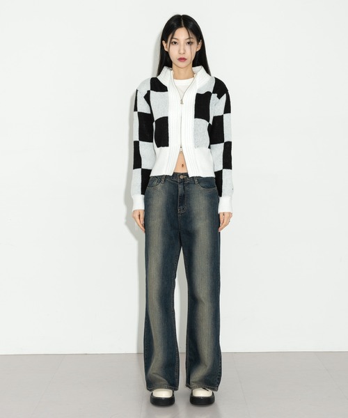 FOLLOWIN（フォロウィン）の「スクエアハーフジップアップニットカーディガン（カーディガン/ボレロ・レディース・ブラック/ベージュ/グリーン・FREE）」の4枚目の写真