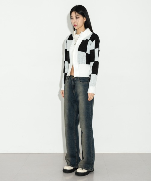 FOLLOWIN（フォロウィン）の「スクエアハーフジップアップニットカーディガン（カーディガン/ボレロ・レディース・ブラック/ベージュ/グリーン・FREE）」の5枚目の写真