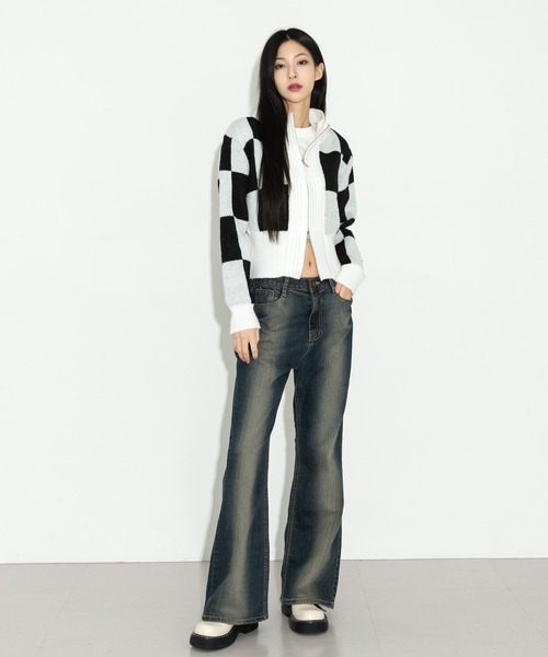 FOLLOWIN（フォロウィン）の「スクエアハーフジップアップニットカーディガン（カーディガン/ボレロ・レディース・ブラック/ベージュ/グリーン・FREE）」の8枚目の写真