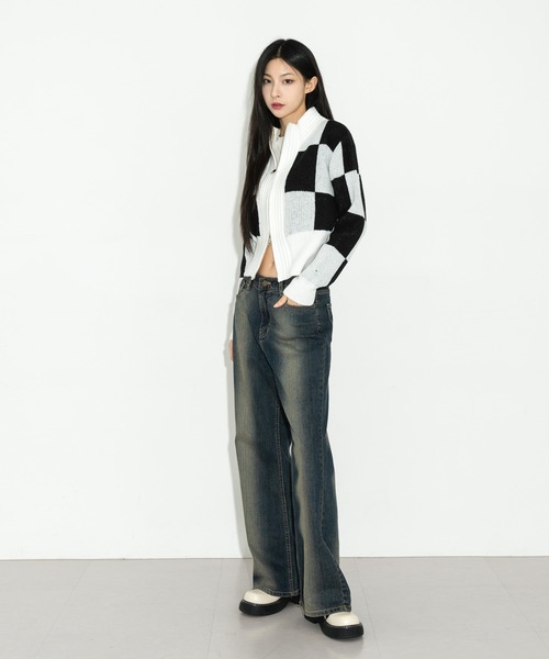 FOLLOWIN（フォロウィン）の「スクエアハーフジップアップニットカーディガン（カーディガン/ボレロ・レディース・ブラック/ベージュ/グリーン・FREE）」の9枚目の写真