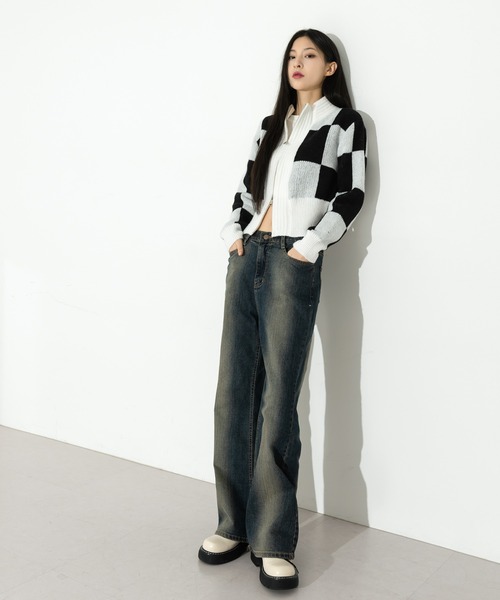 FOLLOWIN（フォロウィン）の「スクエアハーフジップアップニットカーディガン（カーディガン/ボレロ・レディース・ブラック/ベージュ/グリーン・FREE）」の12枚目の写真