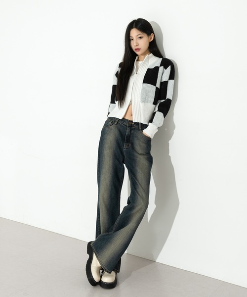 FOLLOWIN（フォロウィン）の「スクエアハーフジップアップニットカーディガン（カーディガン/ボレロ・レディース・ブラック/ベージュ/グリーン・FREE）」の11枚目の写真