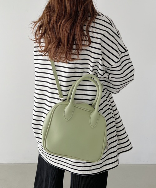 CLEA（クレア）の「2WAYアースカラースクエアミニボストンショルダーバッグ（ボストンバッグ・レディース・キャメル/アイボリー/ブラック/ライトグリーン・FREE）」の3枚目の写真