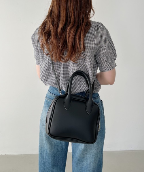 CLEA（クレア）の「2WAYアースカラースクエアミニボストンショルダーバッグ（ボストンバッグ・レディース・キャメル/アイボリー/ブラック/ライトグリーン・FREE）」の15枚目の写真