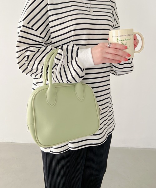 CLEA（クレア）の「2WAYアースカラースクエアミニボストンショルダーバッグ（ボストンバッグ・レディース・キャメル/アイボリー/ブラック/ライトグリーン・FREE）」の21枚目の写真