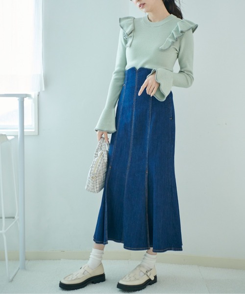 FREE'S MART（フリーズマート）の「[Sシリーズ対応]ハイウエストタックマーメイドデニムスカート（スカート・レディース・ベージュ/ダークネイビー/ブルー系その他2・X-SMALL/MEDIUM/SMALL）」の18枚目の写真