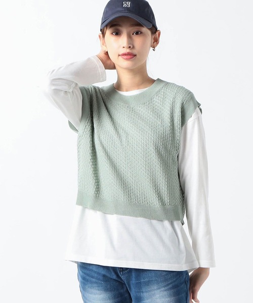 Grand PARK(グランドパーク)の「【セットアイテム】ニットベスト&長袖カットソー(アンサンブル・レディース・ライトブルー/ライトグリーン/ベージュ・FREE)」の2枚目の写真