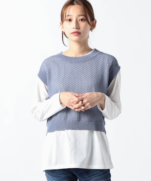 Grand PARK(グランドパーク)の「【セットアイテム】ニットベスト&長袖カットソー(アンサンブル・レディース・ライトブルー/ライトグリーン/ベージュ・FREE)」の3枚目の写真